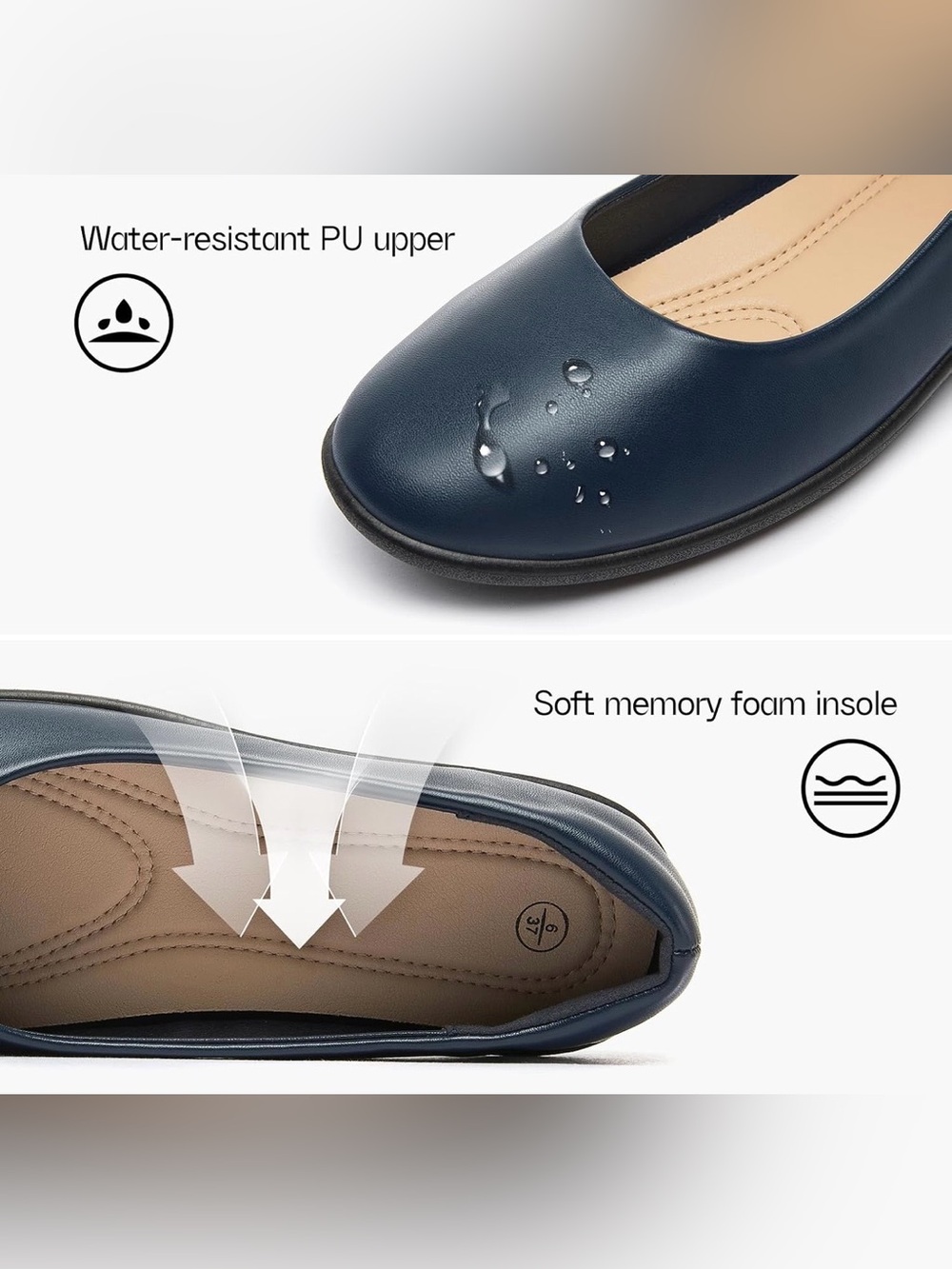 Women's Navy Ballet Flats - Picture 7 of 9